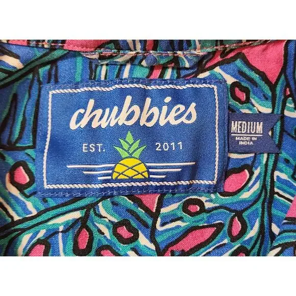 Chubbies Hawaiian Shirt Men’s Medium Blue Pink Tropical Aloha Button Front M - Picture 3 of 7